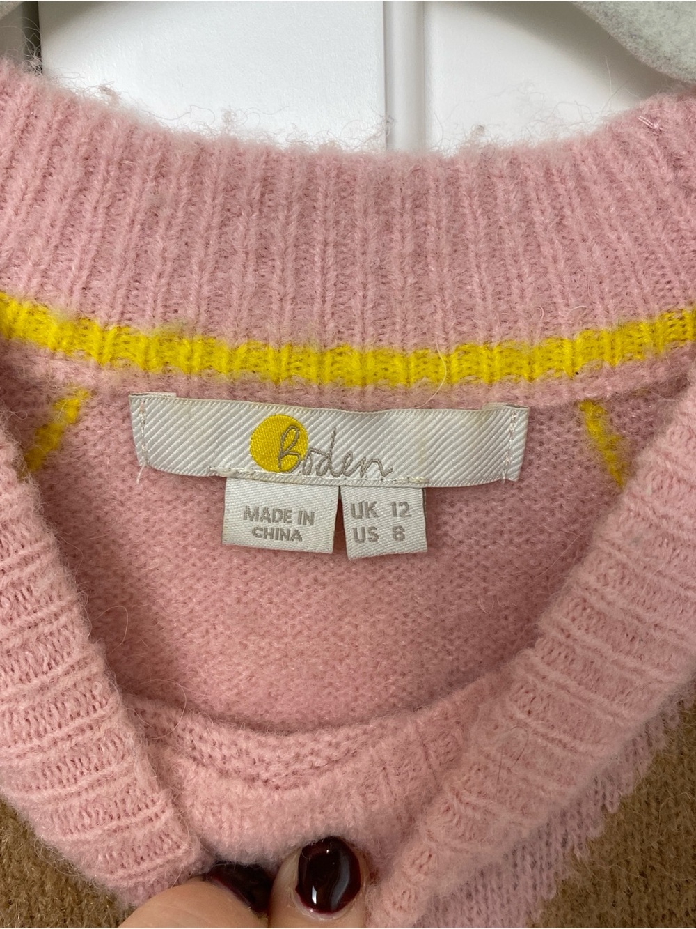 Boden Pink, Brown & Yellow Argyle Crewneck Sweater - Picture 3 of 8